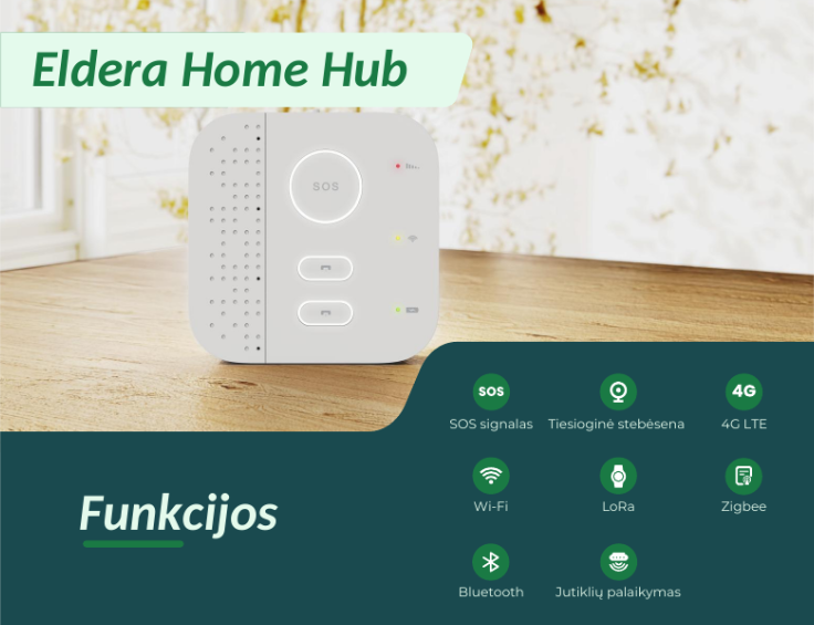 Eldera Home Hub namų saugumo ir senjorų priežiūros sistema