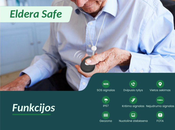 Eldera Safe kritimo aptikimo ir SOS įrenginys senjorams