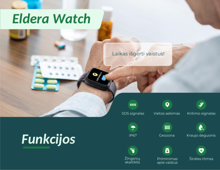 Eldera Watch SOS laikrodis su kritimo aptikimu senjorams
